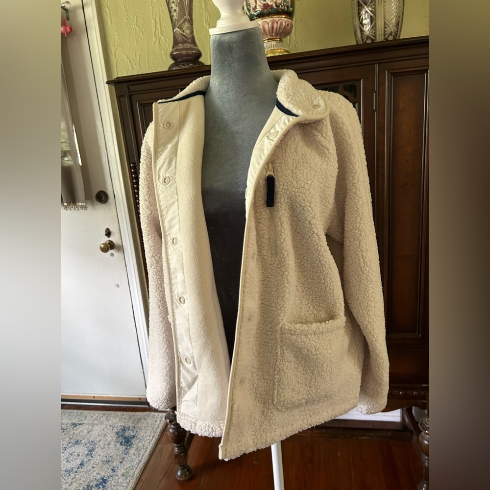 Ladies Petite Large cream fleece button down jacket